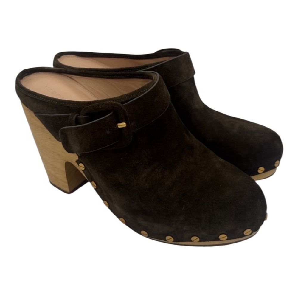 New VERONICA BEARD DACEY Buckle Clogs MULE PLATFORM Chocolate Brown SUEDE 9.5 - Picture 4 of 12